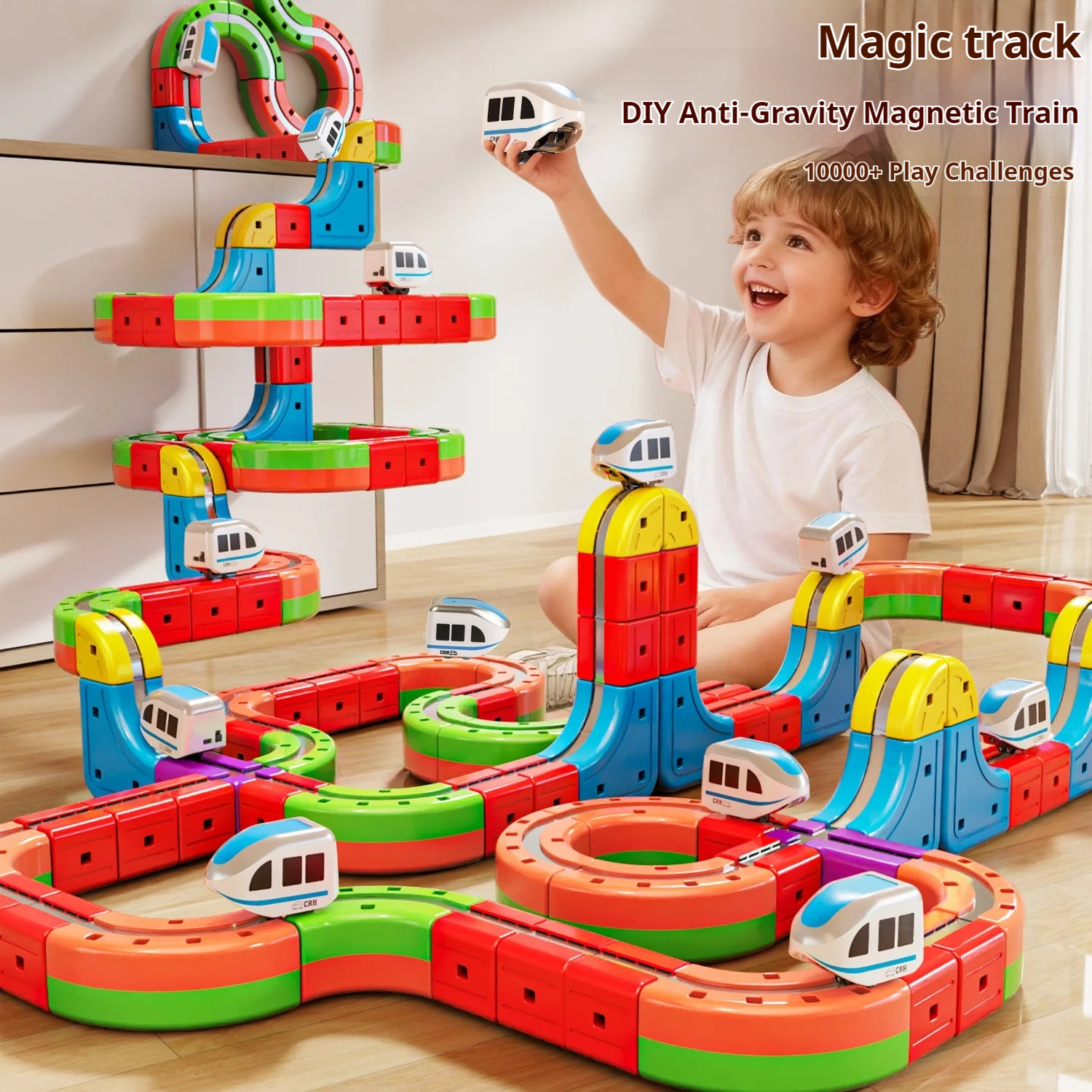Toy Train Track Set - Magic Transformable Cube Magnetic Building Blocks