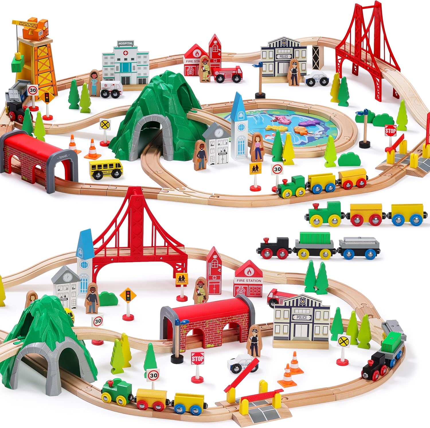 Toy Train Track Set - 112-Piece Wooden Train Set for Toddler