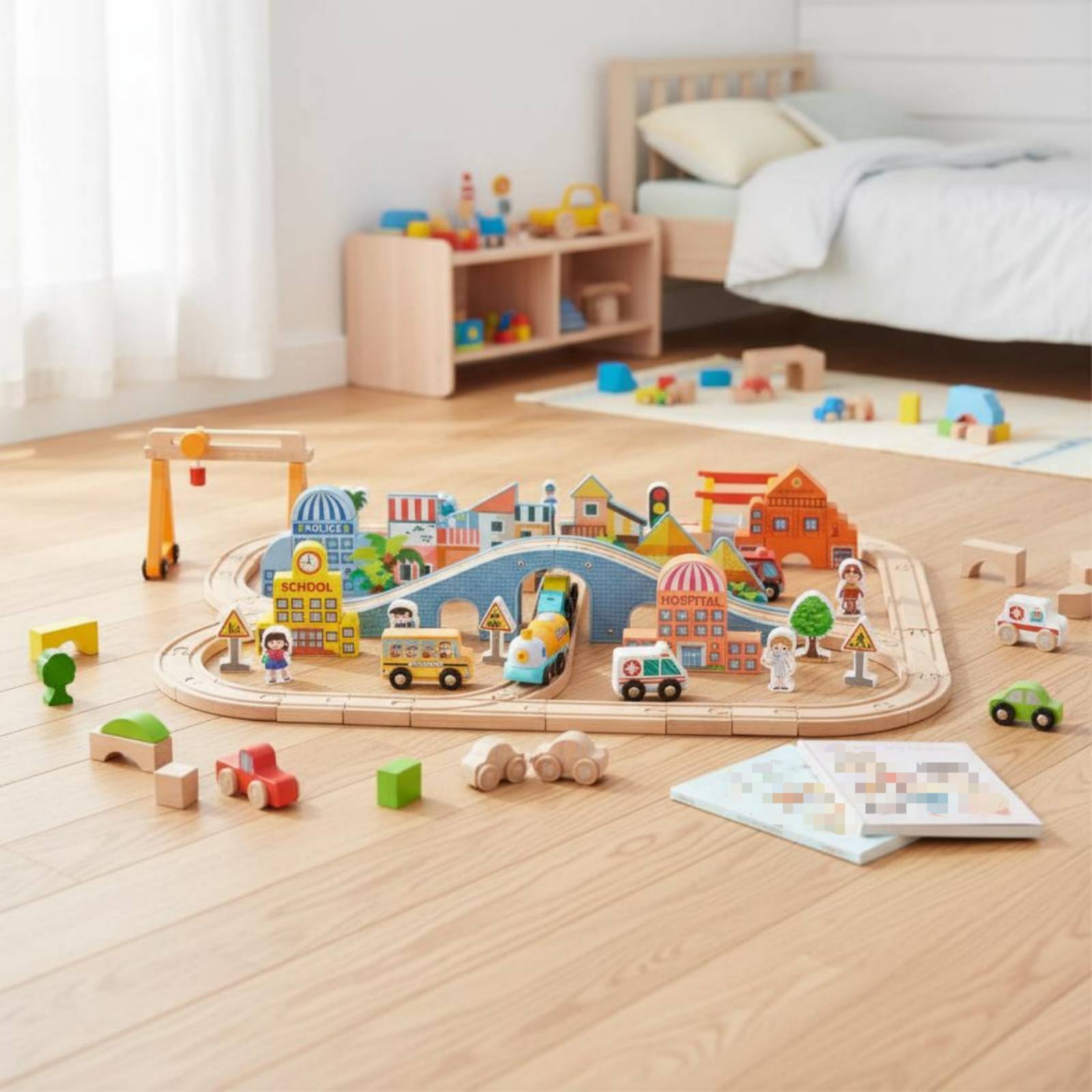 Toy Train Track Set - Wooden Train Set Educational Wood Train