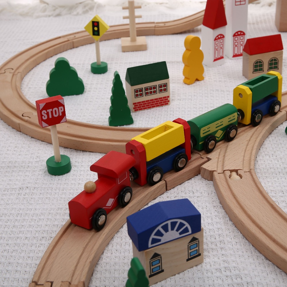 Wooden train set with track sl - огляд і ціна Toy Train Track Set