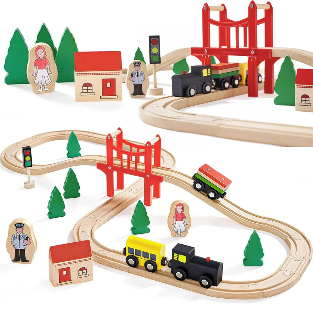 Wooden Train Set - 39 Pieces W - огляд і ціна Toy Train Track Set
