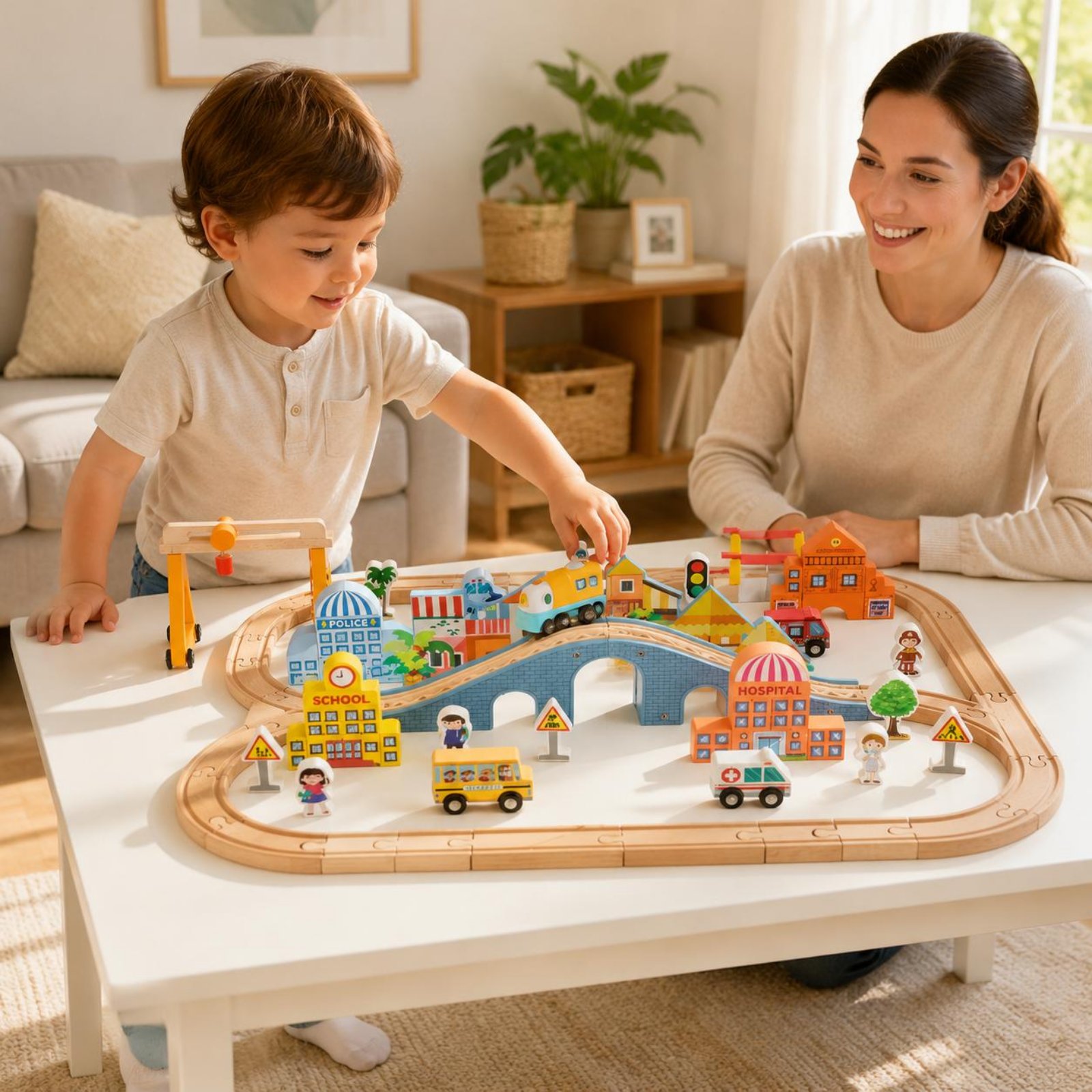 Wooden Train Set Educational W - огляд і ціна Toy Train Track Set